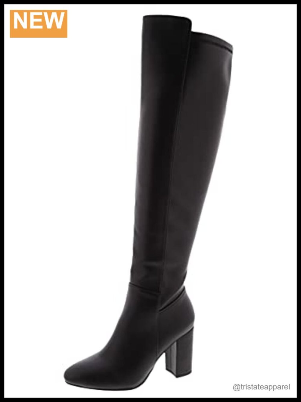 Women's Knee High Faux Leather Riding Boots Chunky Heel Zip Almond Toe